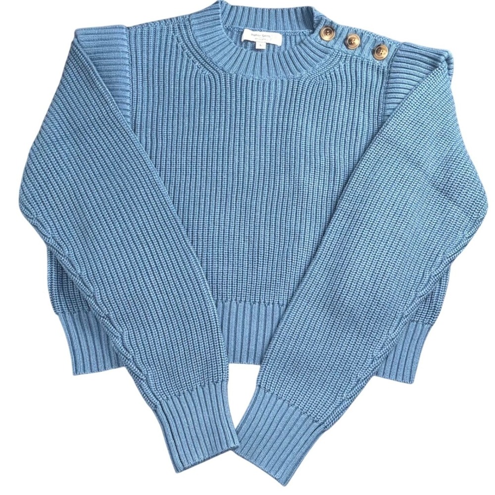 Peter Som Collective Women L Blue Ribbed Knit Sweater Cabincore Coastal Nautical